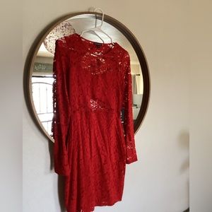 Red lace mini dress